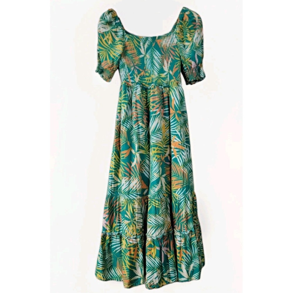 Betsey Johnson Women's Tropical Palm Print Smocked Maxi Dress Green S